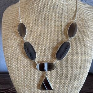 New Blue Owyhee Opal Stone Crystal Necklace Silver Overlay